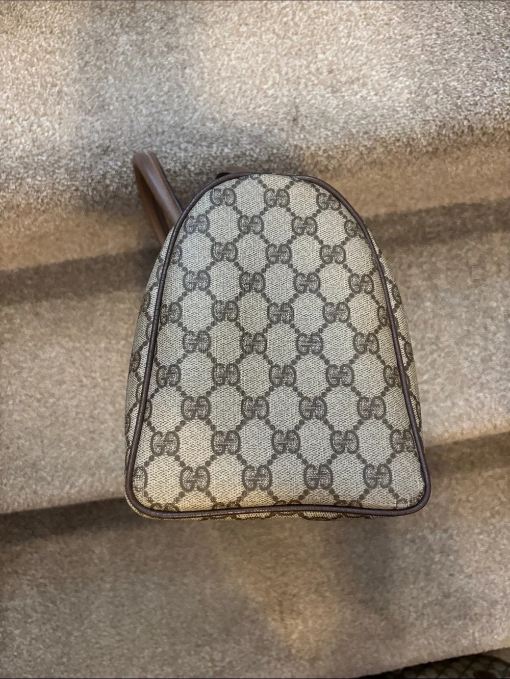 Gucci Brown GG Supreme Canvas Satchel with Gold Hardware